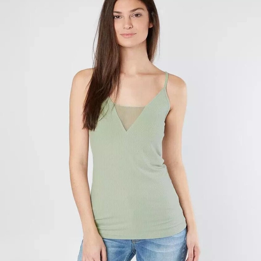 RED BY BKE BUCKLE MS SIZE X-LARGE LIGHT GREEN MESH INSET RIBBED TANK TOP
